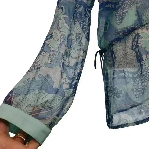 J.McLaughlin Sheer Paisley Tunic Style Top Drawstring Waist Size 8 - Picture 14 of 16
